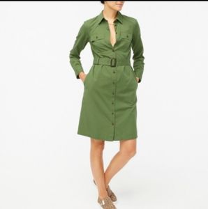 J.Crew • Twill Utility Shirt Dress in Olive Green • Size 00